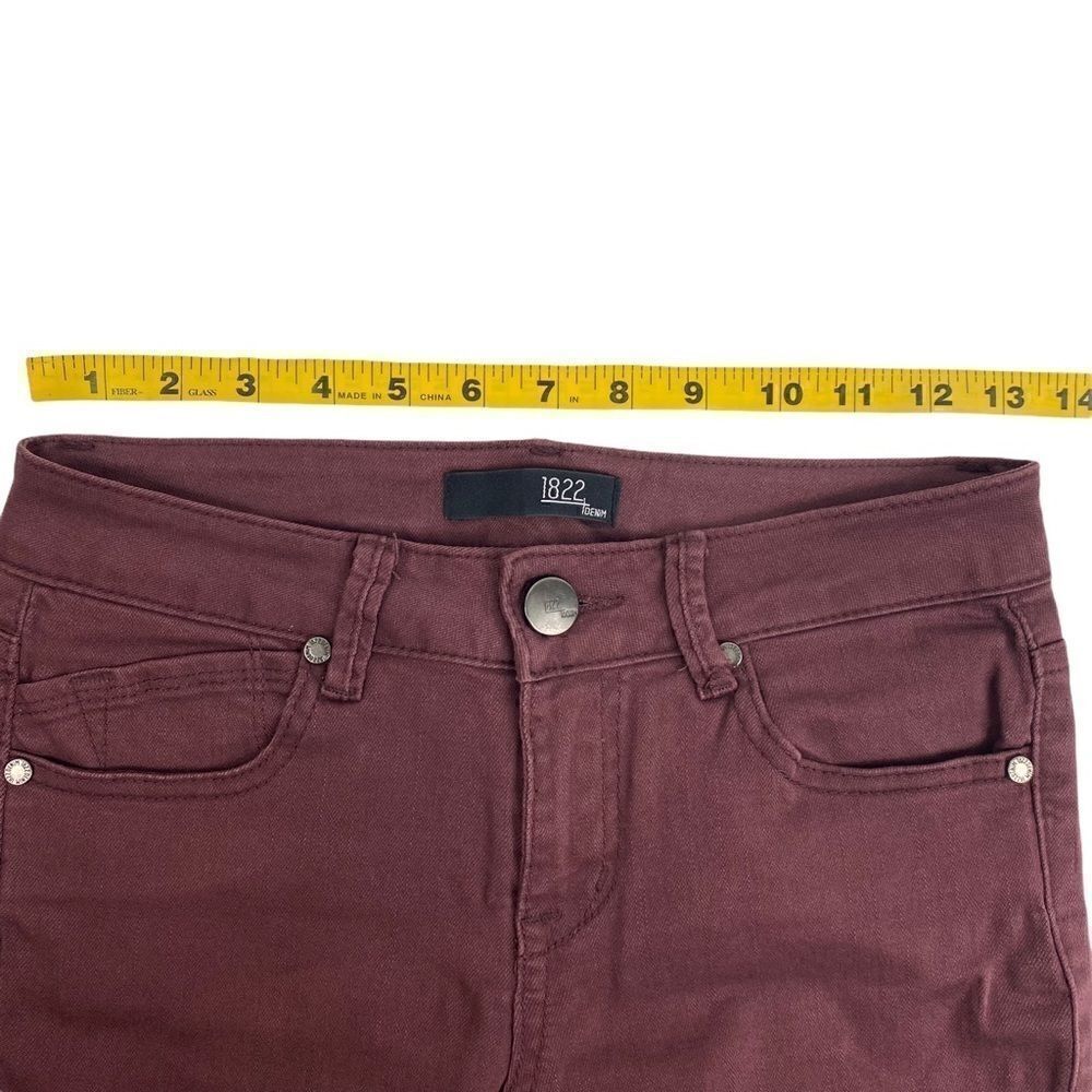 1822 Denim Skinny Jeans Sz 24 Stretch Raw Hems Maroon New WO Tag - Picture 7 of 10
